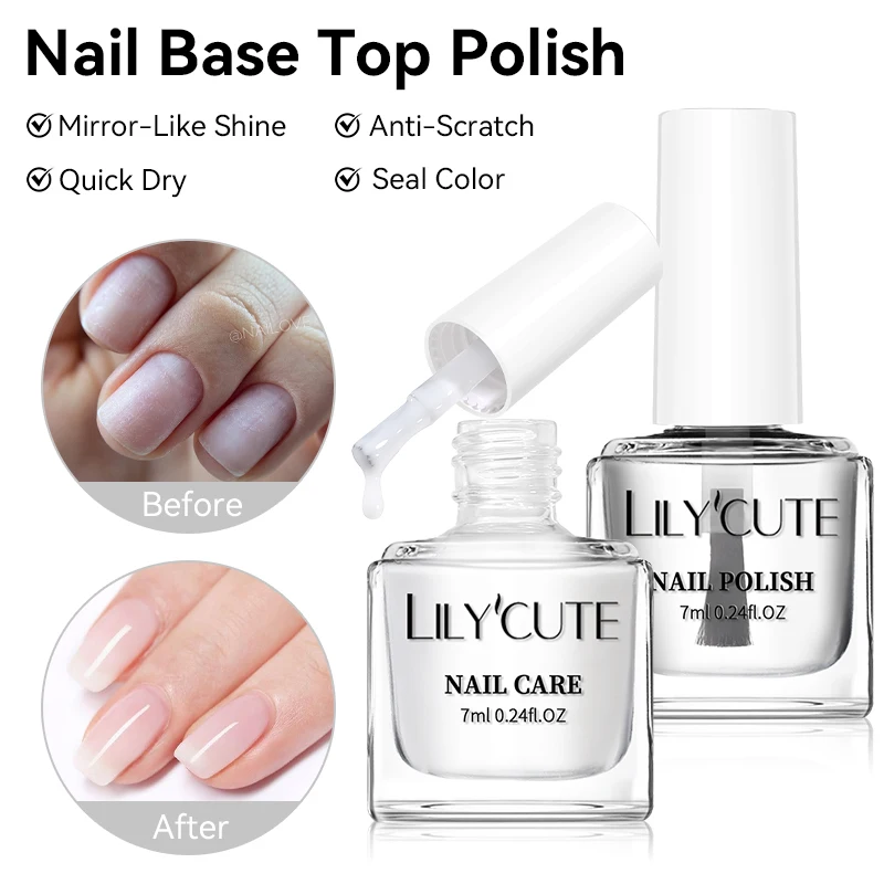 LILYCUTE 7ml  Nail Base Top Polish Clear Shine Nail Care Long Lasting  Strengthener Hardener Nail Art Varnish Supplies