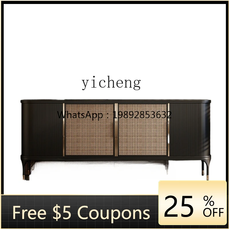 

Solid Wood Home Entrance Cabinet Vintage Rattan Sideboard Cabinet Living Room Mid-Ancient Hallway Shoe Cabinet