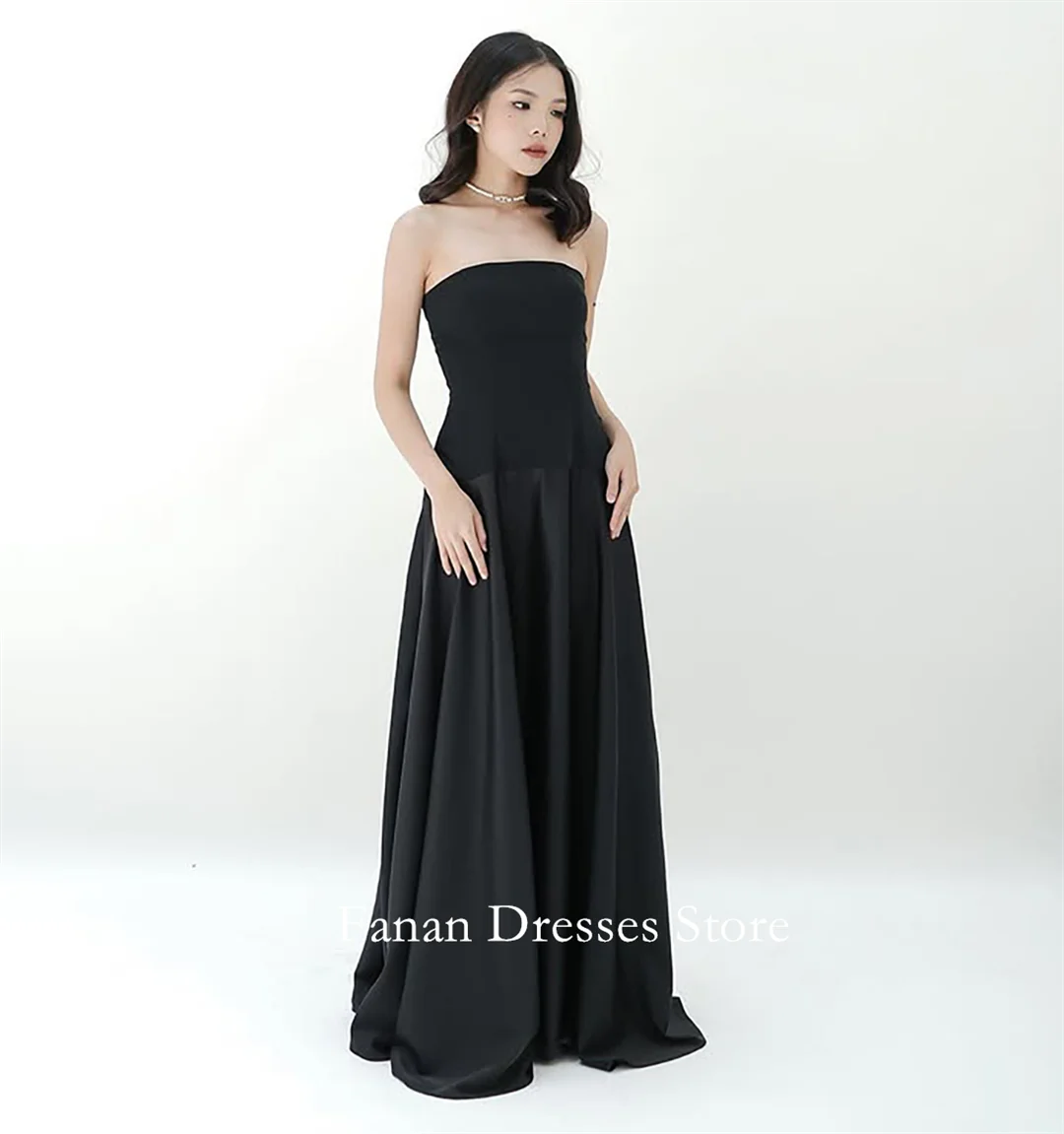 

FANAN Strapless Black A-Line Evening Party Dresses Korea Zipped Sleeveless Wedding Women Gowns Event Prom Gowns Customized