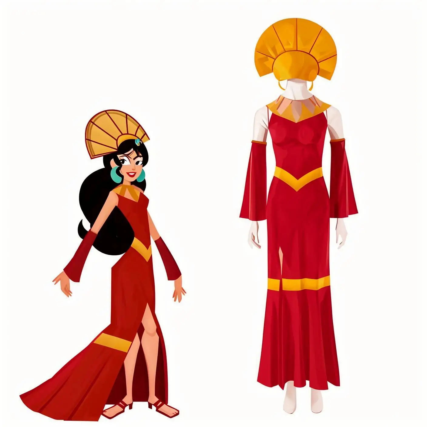 

Anime Egypt Emperors Kuzco Female Cosplay Costume Women Sexy Queen Red Dress With Hat Fantasia Halloween Carnival Party Costume