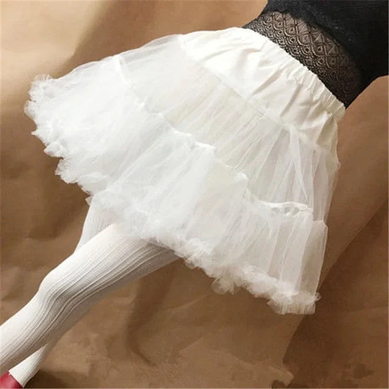 

Women Girls Ruffled Short Petticoat Solid White Color Fluffy Bubble Tutu Skirt Puffy Half Slip Prom Crinoline Underskirt No Hoop