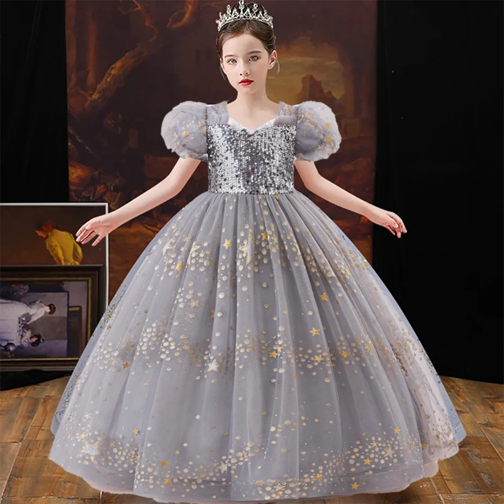 Teen Girls Fashion Long Evening Prom Gown Kids Sequin Shining Party Dress Girl Wedding Bridesmaid Dresses Children Christmas Wea