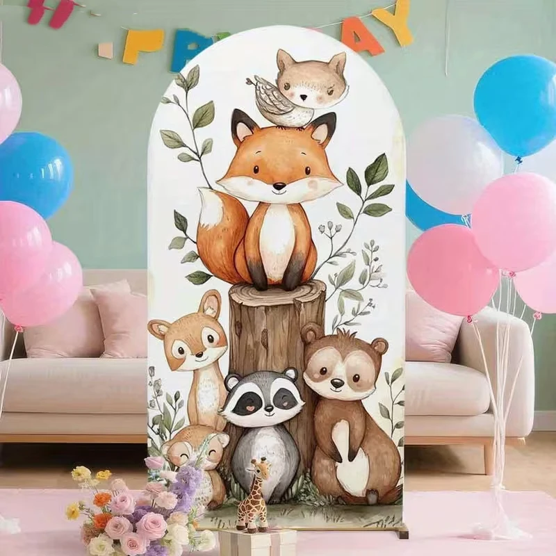 

LS Custom 2-Sided Jungle Wild Animals fox Kids Birthday Party Baby Shower Covers Chiara Arch Decor Backdrop Photo