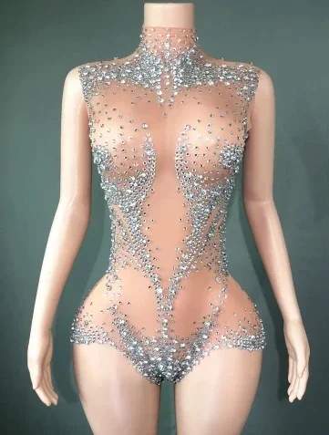 GPBD Cross-Border Sexy See-Through Net Full Of Crystal Diamond Dress