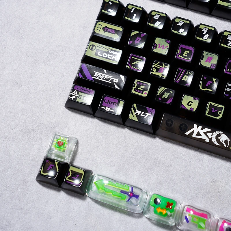 149key Sa keycap Cyberpunk Creative All round Light Transmission Colorful Glaze No Oiling No Fingerprints Black ABS Key Caps