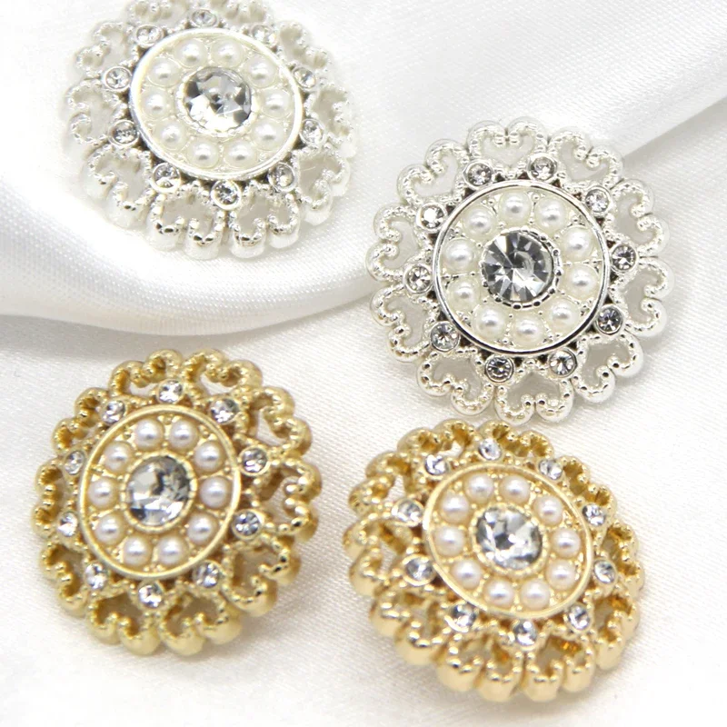 HENGC Vinatage Flower Shape Gold Metal Diamond Buttons For Clothing Dress Coat Suit Handmade Decorations DIY Sewing Accessories