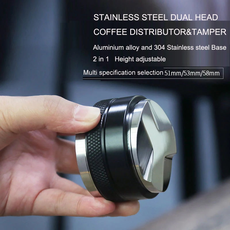 Distribuidor y manipulación de café de 51 mm, 53 mm y 58 mm, nivelador de café de doble cabezal, profundidad ajustable, compactadores en ángulo y planos Espresso 3