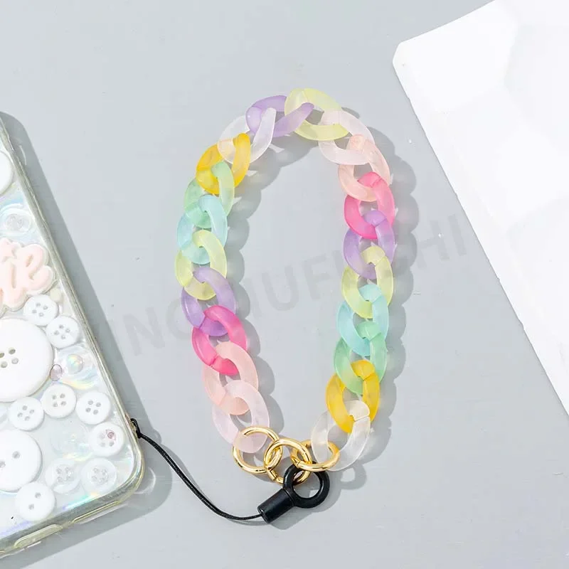 Creative Candy Color Resin Mobile Phone Chain Bracelet Acrylic Metal Buckle Non-slip Cellphone Case Rope Jewelry for Women