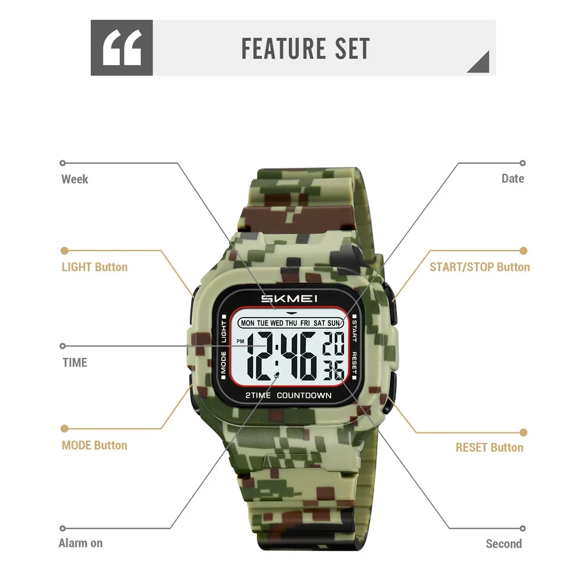 SKMEI 2343 Reloj militar para estudiantes Reloj Hombre relojes de pulsera digitales deportivos para hombres y mujeres relojes electrónicos impermeables Chrono
