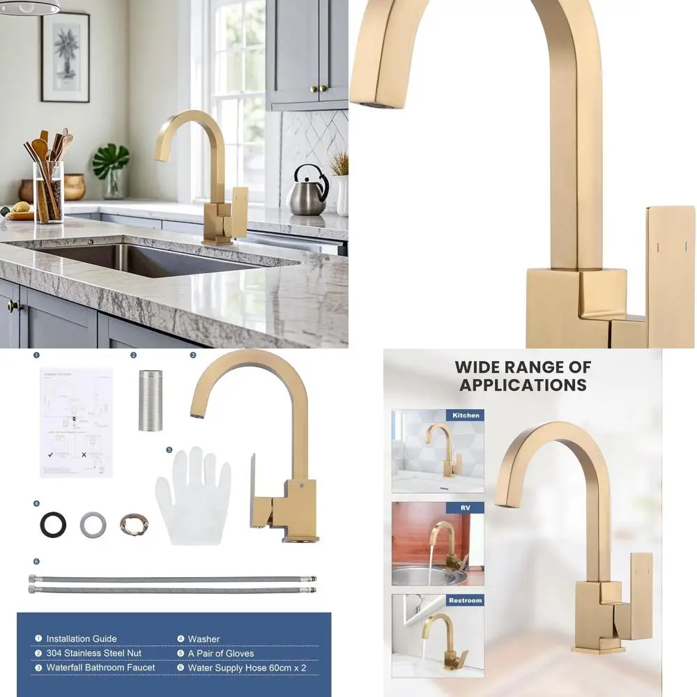 

Single Hole Brushed Gold Bar Sink Faucet, Stainless Steel Handle for Kitchen and Bathroom, Suitable for RV Sinks