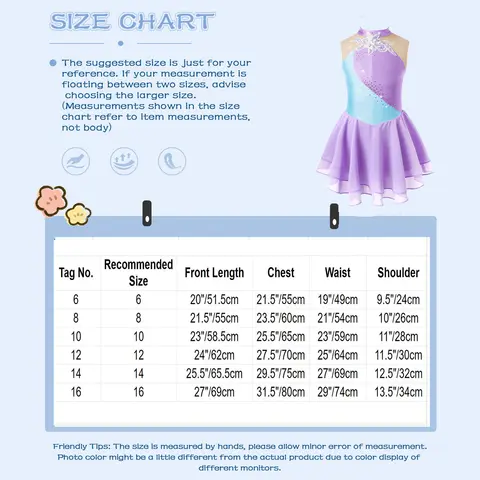 Konståkningsklänning för flickor Balett Gymnastikdräkt Blommig Strass Mesh Splice Skater Danstävlingsdräkt 6 best sales isdansklänning - №6