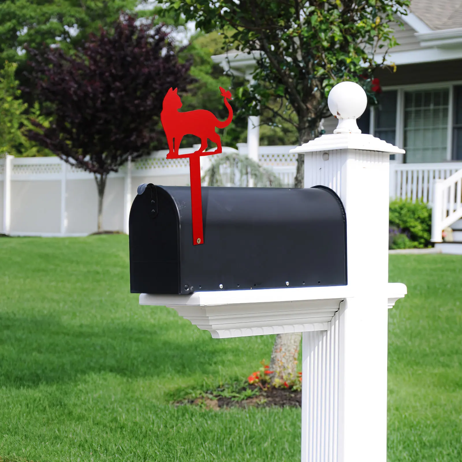 Outdoor Iron Cat Shape Mailbox Flag Decoration Garden Yard Stake Metal Mailbox Ornament Mail Box Insert Picks Mail Box Decor