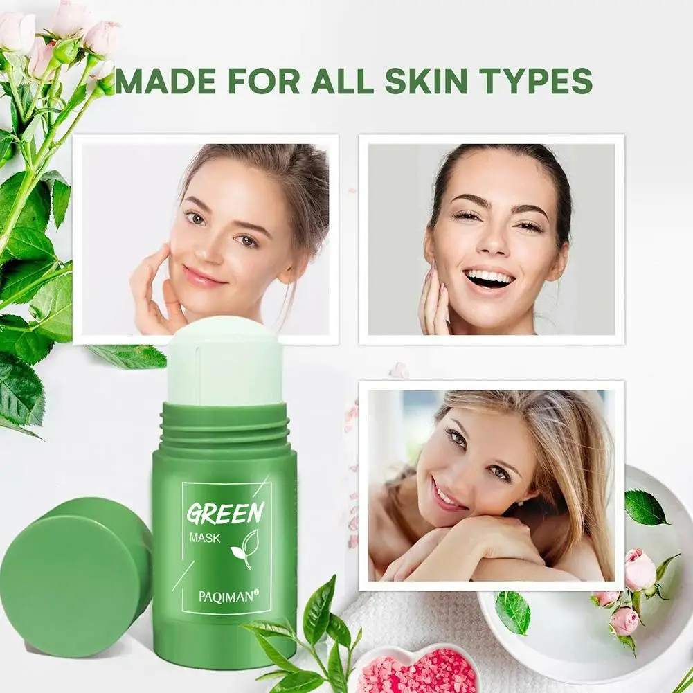 Vara de máscara de chá verde para cravos, limpeza profunda acne, argila purificante, controle de óleo, hidratação sólida, cuidados com a pele