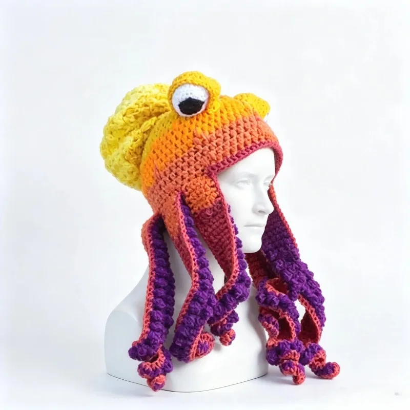 Handmade Colorful Octopus Beanie Women Custom Crochet Knitted Funny Tentacle Balaclava Hat Men Halloween Cosplay Winter Skullies
