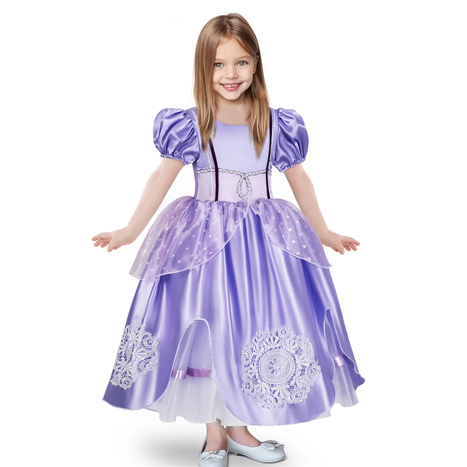 Christmas Fancy Girl Embroidered Sofia Princess Dress Up Halloween Carnival Children's Ruffle Style Puff Sleeve Sophia Costume