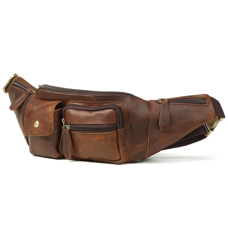 Original New 2020 Men's Leather Chest Bag Vintage Cowhide Single Shoulder Crossbody Bag Casual Street Style Backpack Trendy
