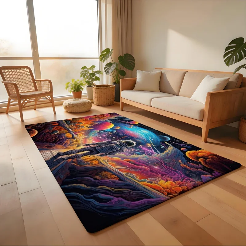 Bath Mat Flannel Sponge Astronaut Fantasy Planet for Bathroom Entryway Kitchen Bedroom Home Floor Decor
