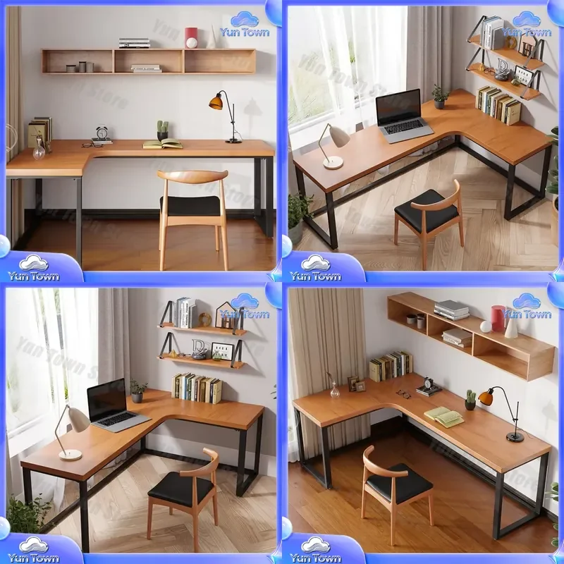 L-Shaped Corner Desk for Home Office Study Writing Computer Table Nordic Solid Wood Living Room Desk for Small Space