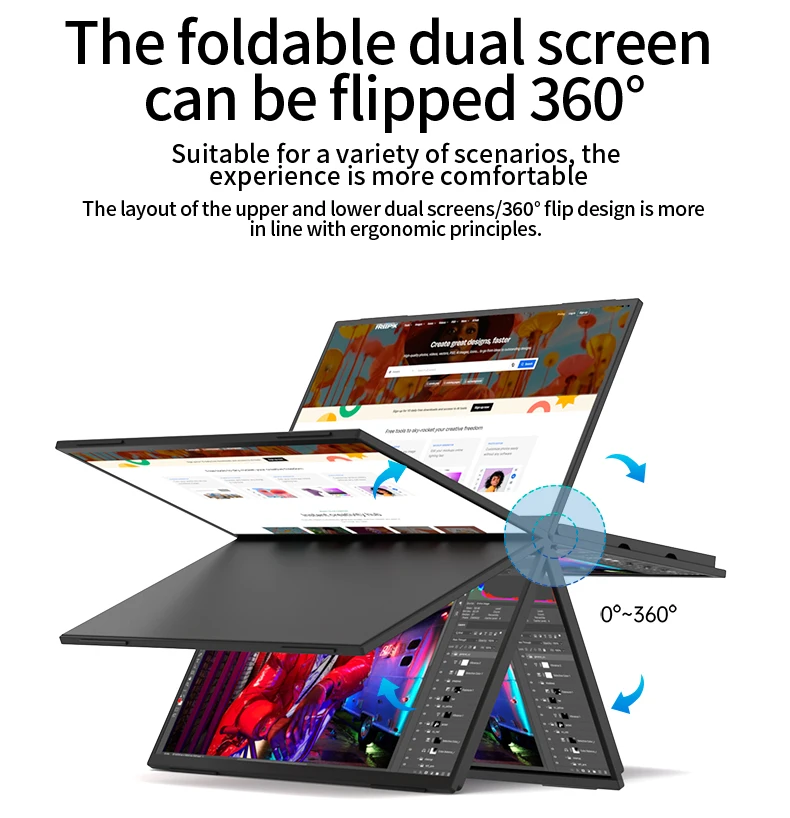 15.6-inch Laptop Screen Extender - Dual Monitor Stackable Foldable Triple Monitor (Win/Mac Compatible) - 1080P Portable Monitor