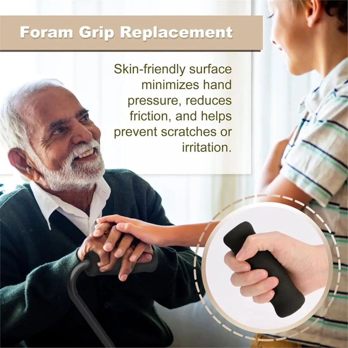 2026 New 4 PCS Cane Grip, Foam Handle Covers for Walking & Offset Canes, Comfortable Replacement Hand Grips for Seniors