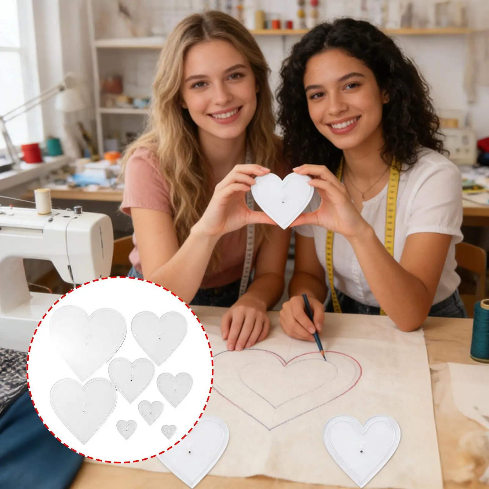 Acrylic Quilting Templates 8 Piece Heart Shape Acrylic Cutting Ruler Quilting Templates For Cutting Patterns For Beginner Women view 3
