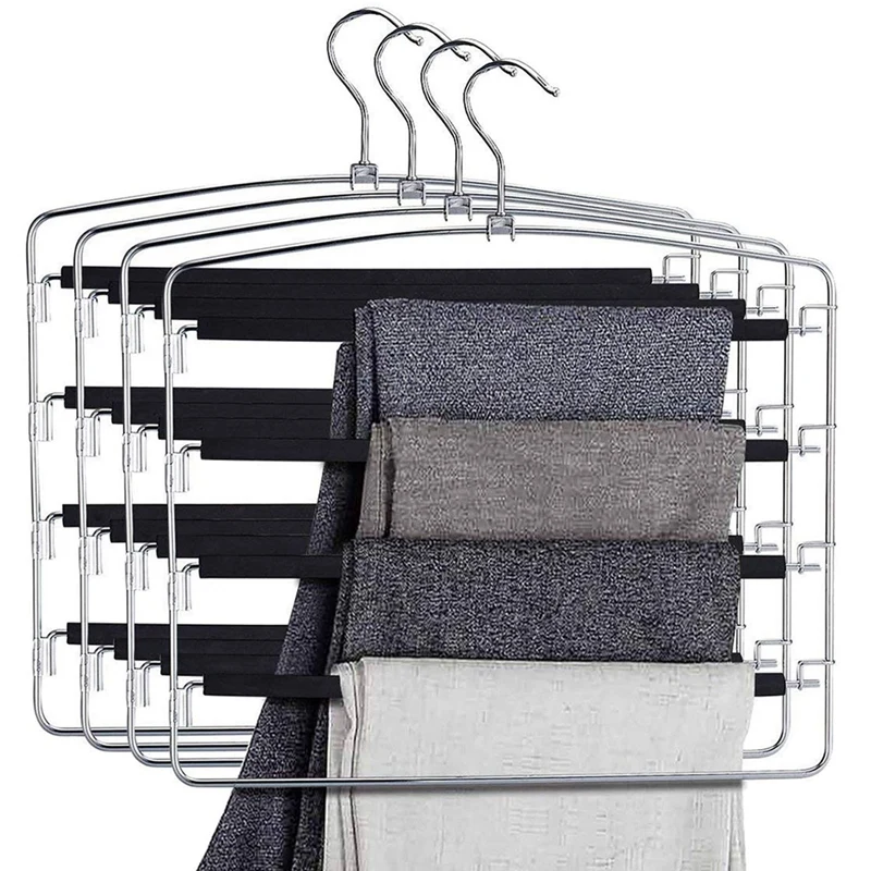 Multi Pant Hanger Slacks Hangers Space Saving Non Slip Multi Layers Swing Arm Space Saver Storage Pant Slack Hangers For Pants J