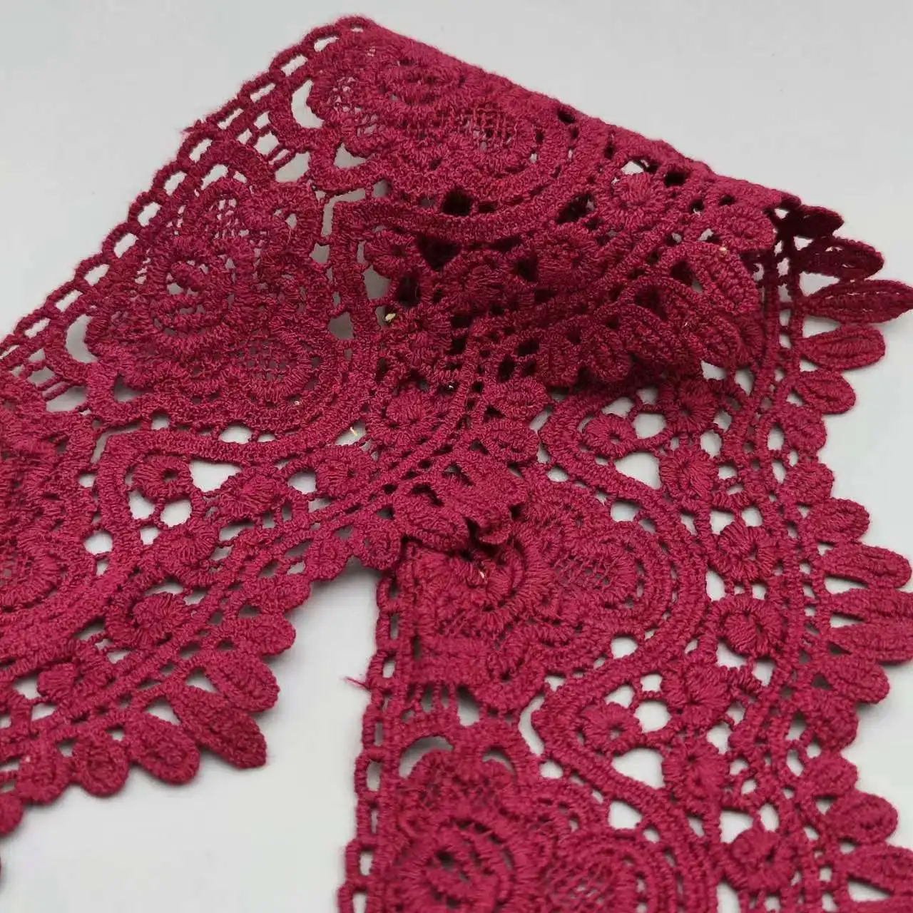 Cotton Hollow Out Floral Embroidered Lace Ribbon DIY Apparel Sewing Fabric 8cm Wide Dark Red Handmade Crafts Lace Tape