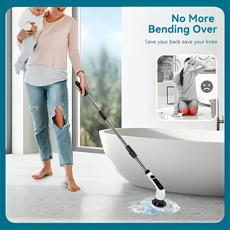 9 in 1 Multifunctional Handheld Electric Cleaning Brush With Telescopic Function, Bathroom Floor And Kitchen Cleaning Tool image 4