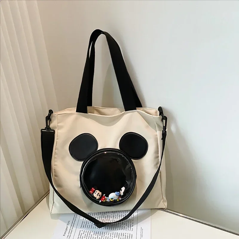 Bolso MINISO Disney Serie Mickey, bolsos de lona a la moda con estampado de dibujos animados, bolso de ocio de gran capacidad, bolso cruzado para