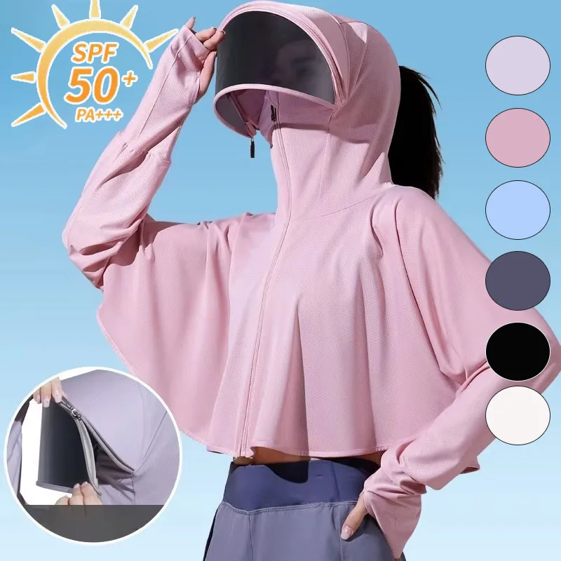 

1 Piece Women Summer Ice Silk Sun Protection Shirt Thin Breathable UV Block Full Face Mask Neck Cover for Cycling