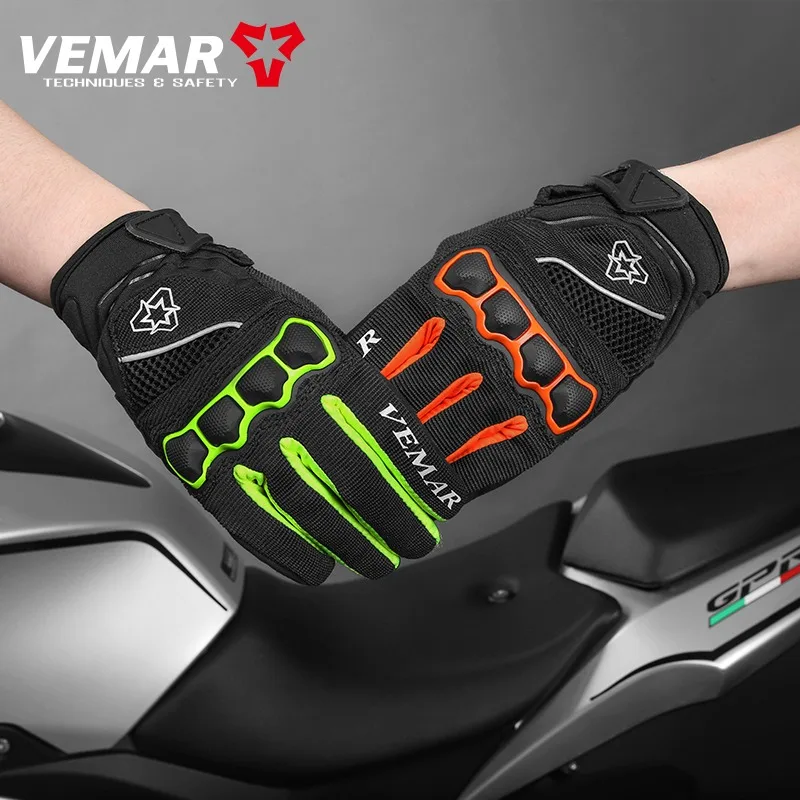 VEMAR Summer Breathable Motorcycle Gloves Palm Anti-slip Wear-resistant Full Finger Riding Gloves Motorcycle Motocross Gloves