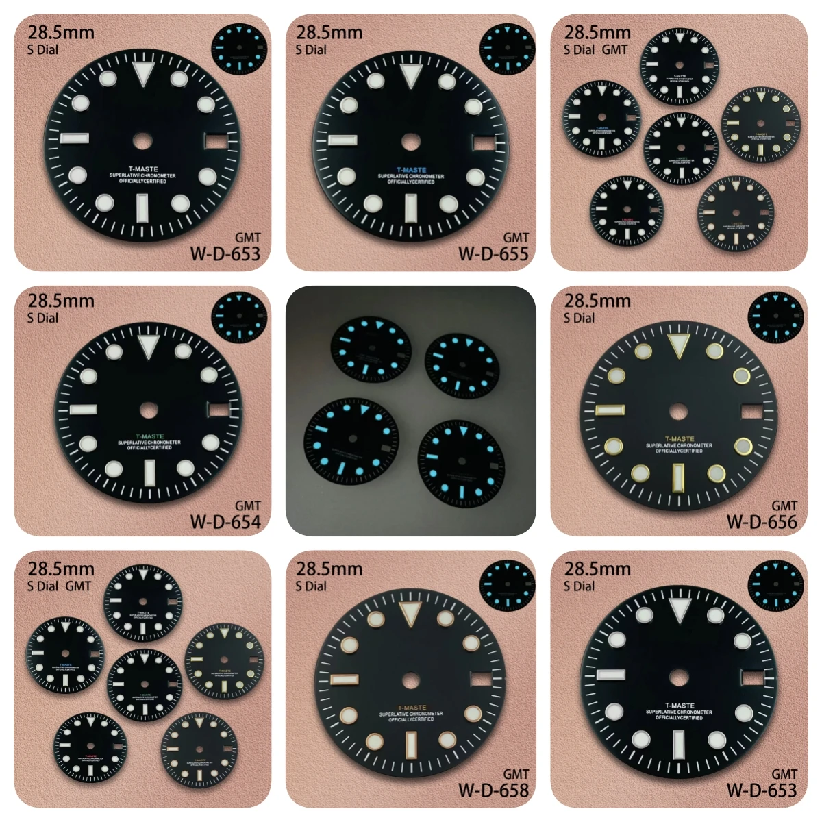 

28.5mm Print S Logo GMT Dial Fit NH34 Japanese Movement Ice Blue Luminous Watch Modification Accessories
