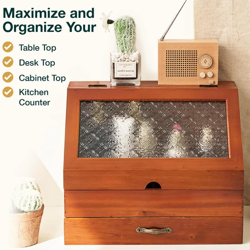 2026 Trendy Retro Wooden Storage Box Large Capacity Desktop Cosmetic Organizer With Drawers Vintage Vanity Box For Makeup