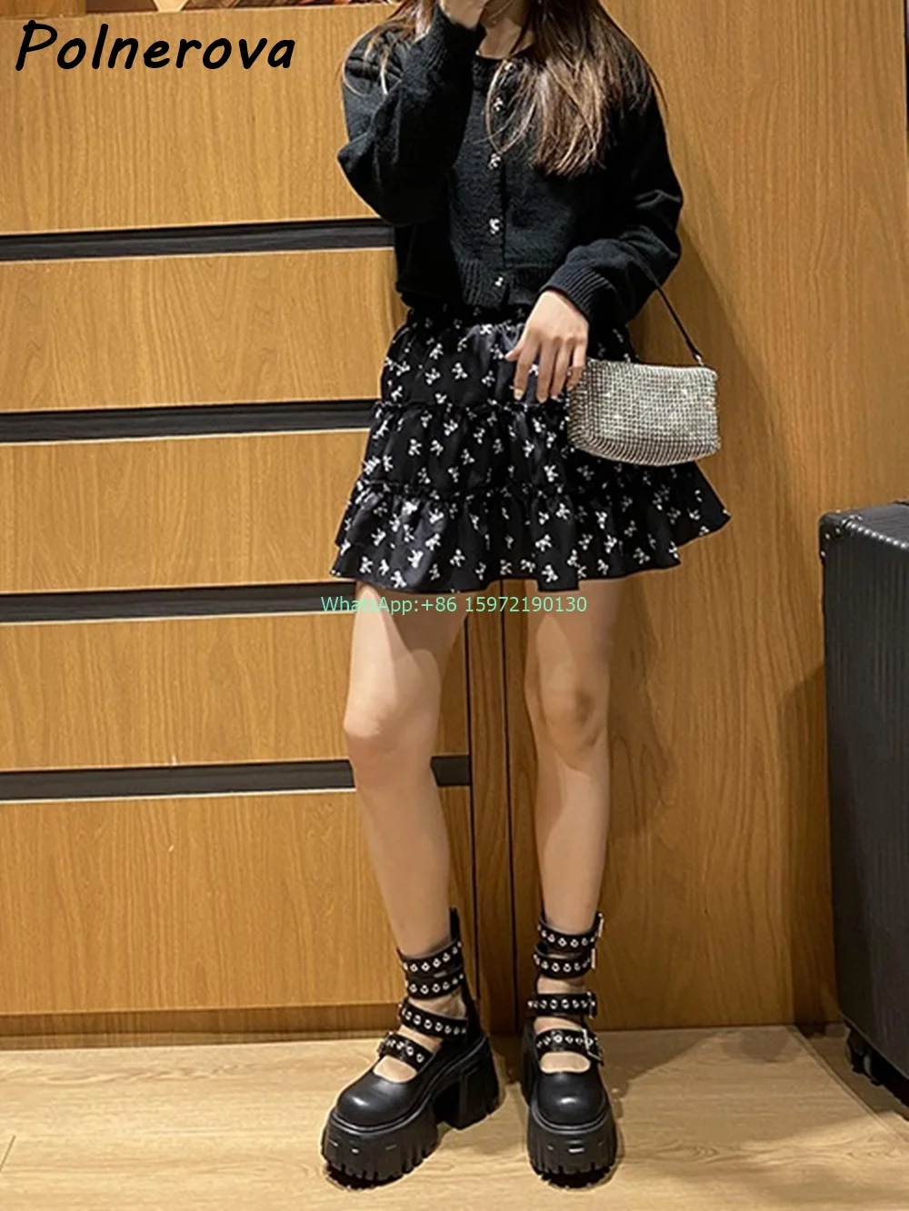 Black Leather Hollow Mary Jane Pumps Round Toe Buckle Strap Platform Chunky Heels Boots Dark Punk Cool Girls High Increase Shoes