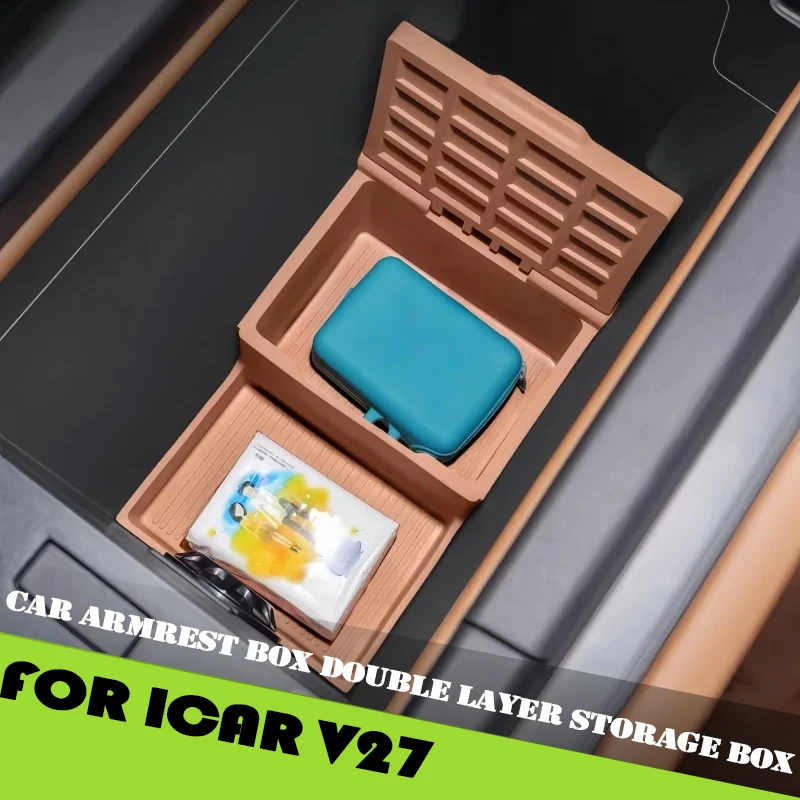 Car Center Console Armrest Box Double Layer Storage Box Suitable for Chery ICAR V27 2026 Modified Auto Armrest Storage Box