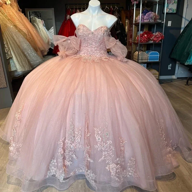 Schnürung Schatz rosa glänzendes Ballkleid Quince anera Kleid Scheide Mode Tull süß 16 Korsett Vestidos de 15 Años