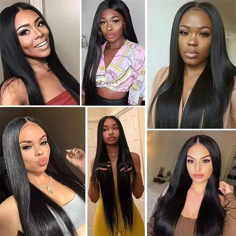 Perruque Lace Closure Wig 100% Naturelle Brésilienne, Cheveux Lisses, 4x4, 13x4, 13x6, Pre-Plucked, 34 Pouces, pour Femme