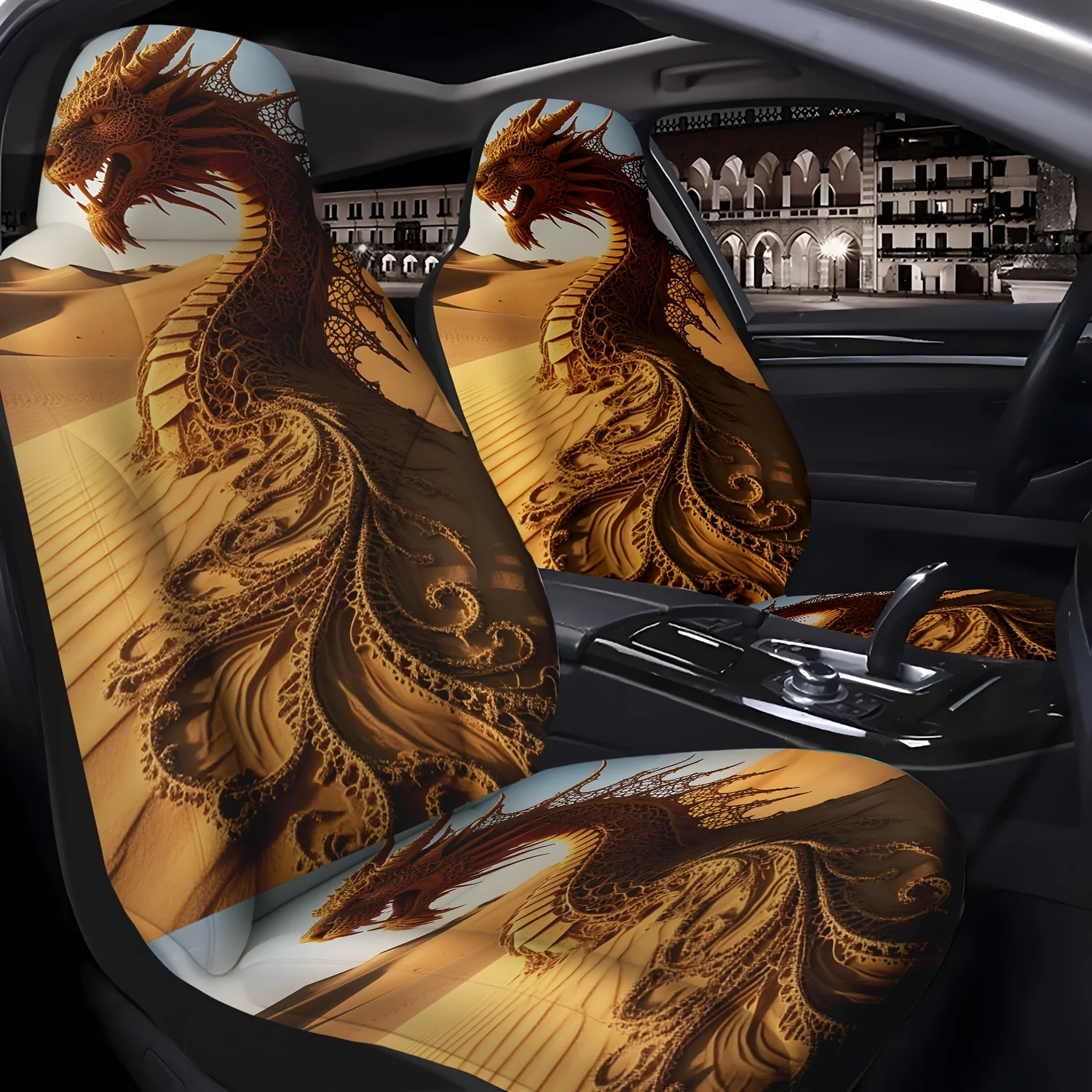 

A Set Of Two Exquisite Dragon-Patterned Car Covers, Suitable For Front S, Easy To Install And Clean, Compatible With Cars, Suvs,