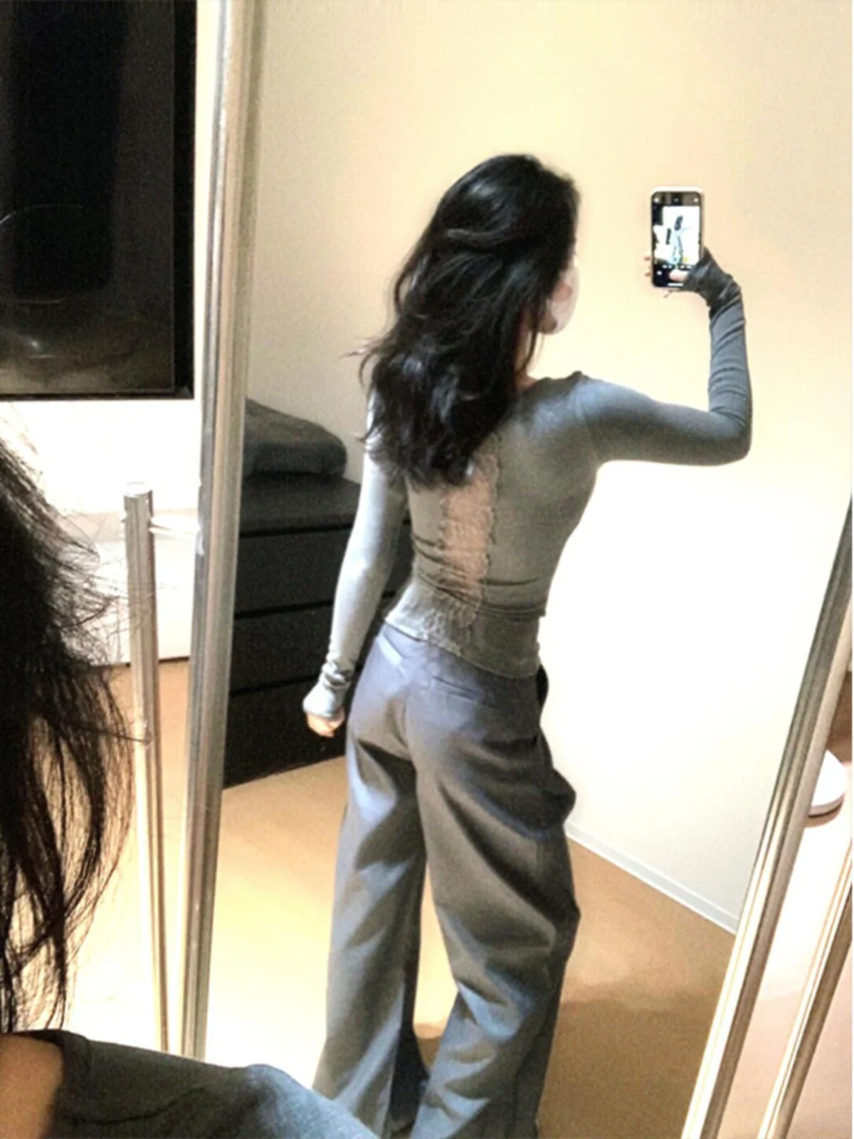 Warm Fce V-Ne Long Sve T-shirt Dames Slim Fit Pluizig Kant Splitsen Basis irt Pure Desire Design Sense Herfst Winter