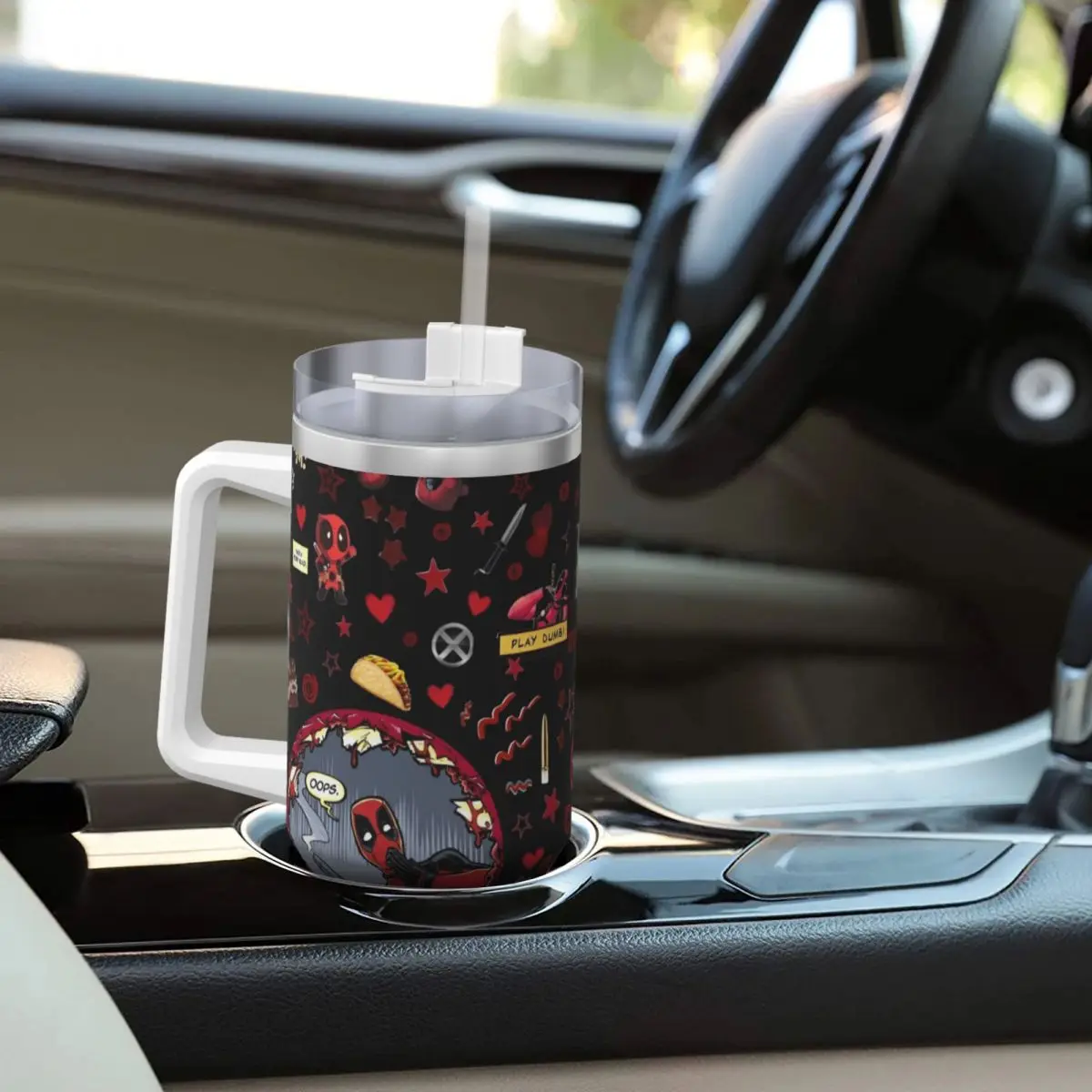 Cartoon Anime Deadpool Stainless Steel Tumbler Camping Thermal Mug With Straws and Lid Large Mugs Cup Cold and Hot Water Bottle