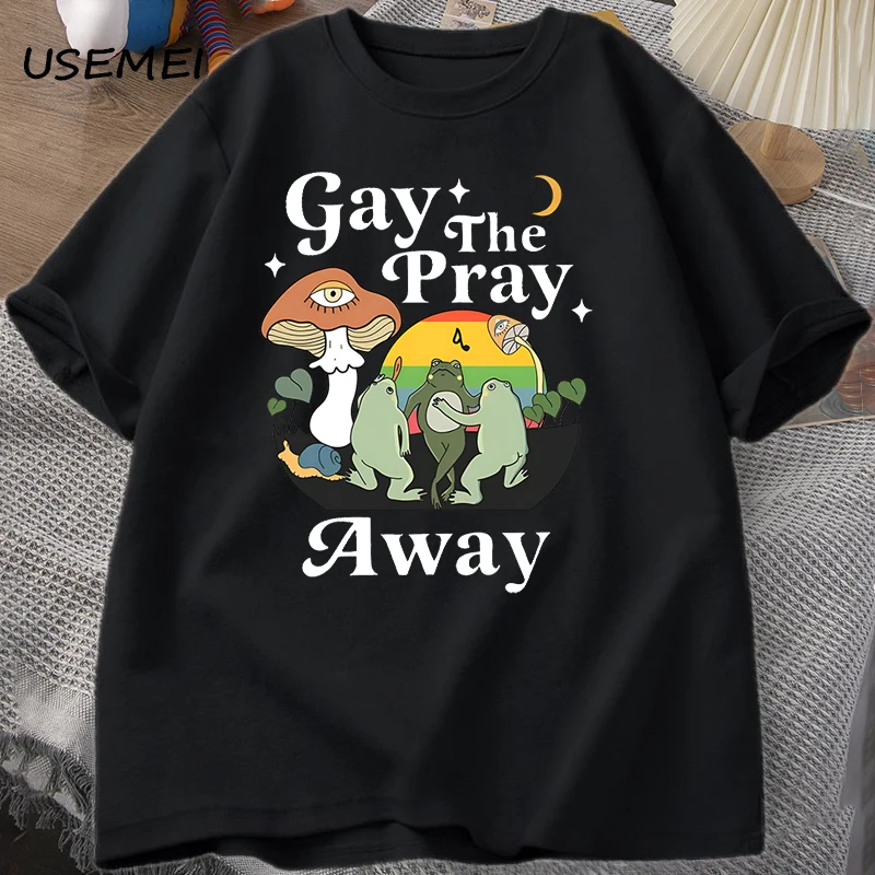 Gay The Pray Away T Shirt Women Men Pride Month Frog LGBTQ T-Shirt Love Is Love Printed T-shirts Cotton Short Sleeve Tees