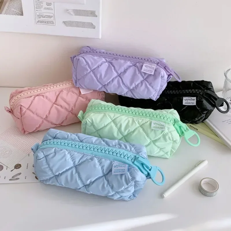 1 Piece Sweet Candy Color Pencil Case for Student Chic Solid Color Kids Pencil Pouch Large Capacity Stationery Storage Bag