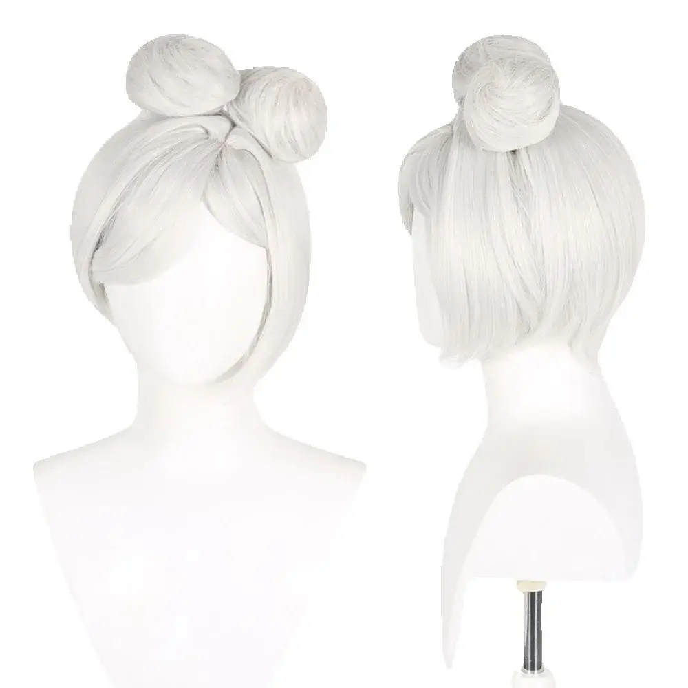 

Парик для косплея по аниме-игре: белый короткий парик с пучком для образа учёного, синтетический парик для Хэллоуина