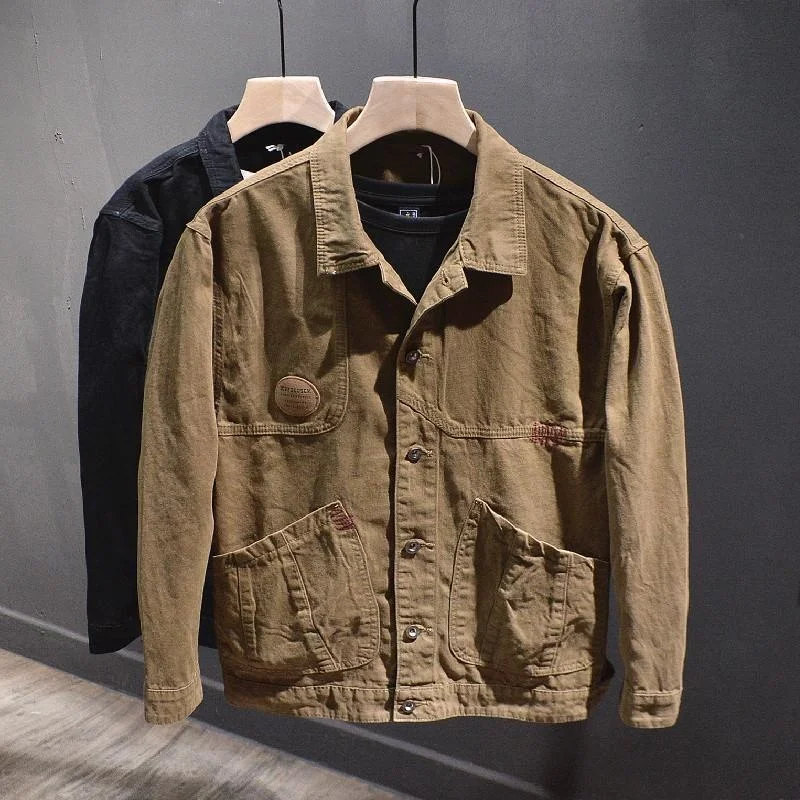 

Retro American Cotton Work Jaet Men's Autumn Winter Casual Loose Workwear Denim Coat for Welding Wear Resistant