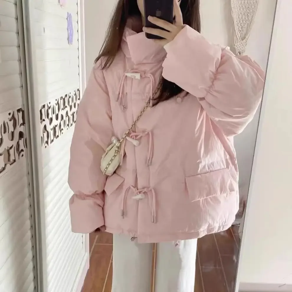 

Women's Loose Bread Style Down Cotton Jacket with Button Collar Stand Up Collar Winter Coat Sweet Japanese Style Student
