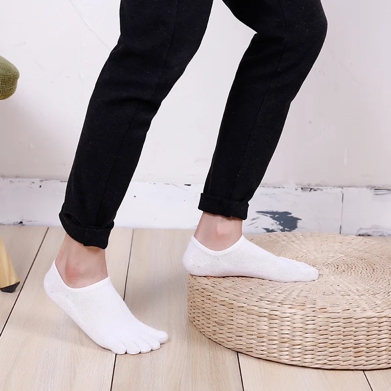 5 Pairs Man Woman Ankle 5 Finger No Show Socks Cotton Low Tube Solid Breathable Sweat-absorbing Invisible Boat Socks with Toes