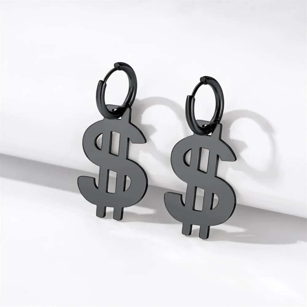 U7 Stainless Steel USA America Currency Dollar Sign Dangle Earrings for Man Woman 3d $ Charm Hip Hop Unisex Jewelry QC view 3