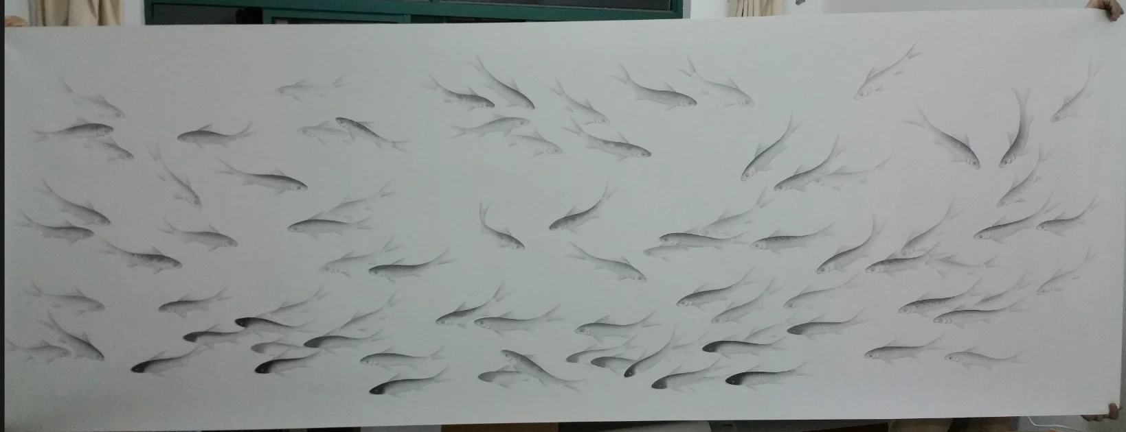 Papel de parede de seda feitos à mão personalizados, peixes pintados à mão para quarto, sala de jantar, varanda, sofá, TV, papel de parede, luxo