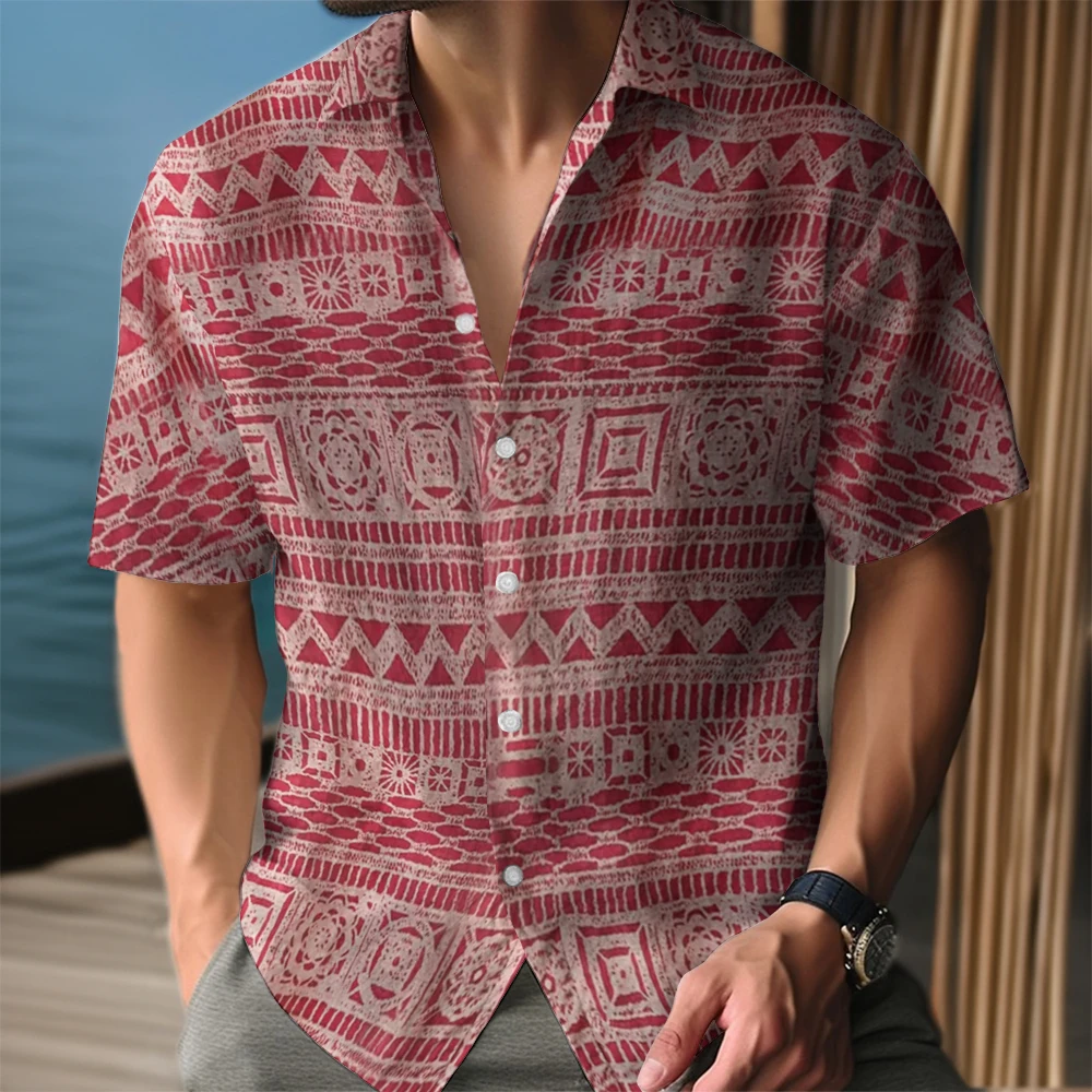 Summer Men\'s Shirt Ethnic Pattern Print Shirt Casual Short Sleeve Street Fashion Male Oversized Clothing Cardigan Hawaii Shirt