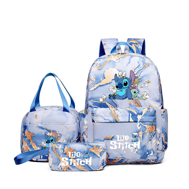 Stitch & Angel Backpack, Casual Daypack With Lunch Bag & Pencil Case, Durable School Bags With Adjustable Straps For Daily Use